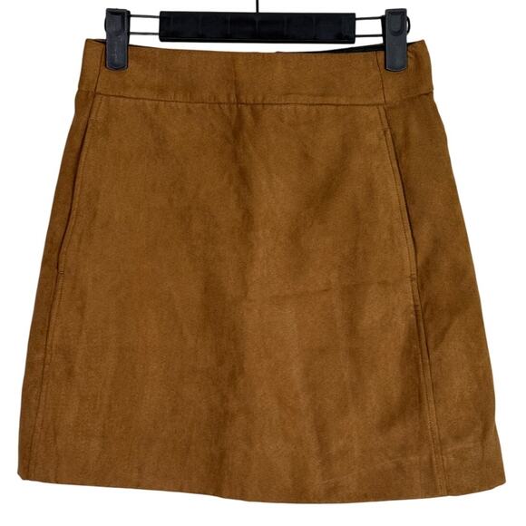 J. Crew Faux Suede Mini Skirt Lined Pockets 00 Walnut Tan Style BC892 #3291 - Picture 10 of 14